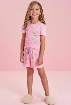 Pijama Infanti de Blusa em Malha com Shorts Rosa - comprar online