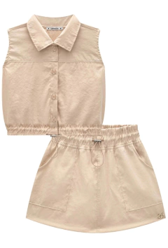 Conjunto Lilimoon de Camisa Boxy e Short Saia em Nylon Bege - loja online