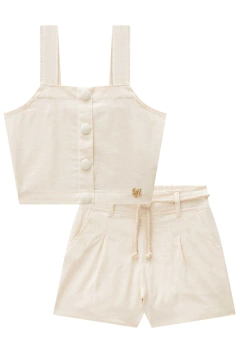 Conjunto Lilimoon de Top Cropped e Shorts em Linho Santorine - Amora