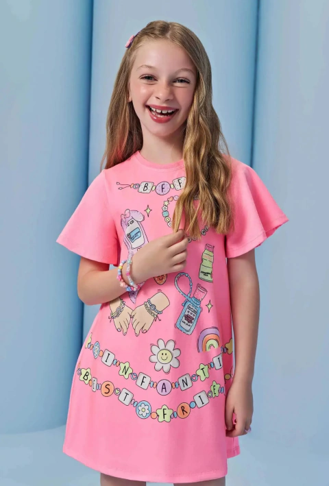 Vestido Infanti em Meia Malha. Acompanha Kit Pulseiras