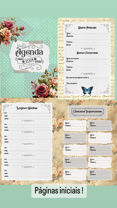 Agenda VINTAGE 2025 - 1 Dia por Página capa borboletas - belajupersonalizados