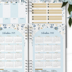 Kit: Agenda Floral Azul e Branca datada 2025 com versículos + Diario Floral - loja online