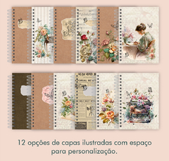 Diário de anotações vintage com opção de diversas capas - 200 páginas - loja online