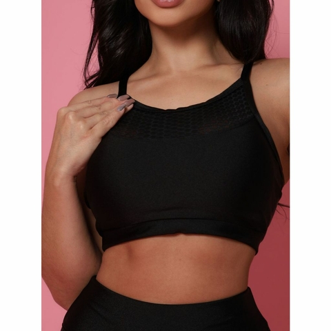 Top Academia Poliamida Bojo Removível Com Detalhe Bolinhas