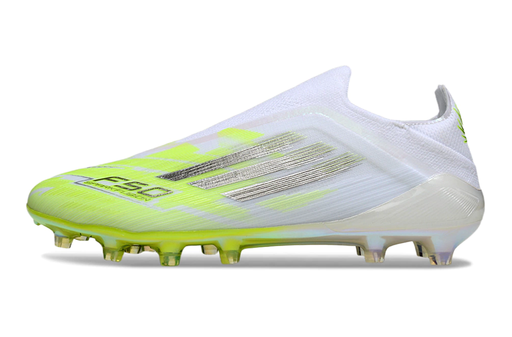 Chuteira Adidas F50 X Laceless Campo Branco/Verde Leve e Rápida