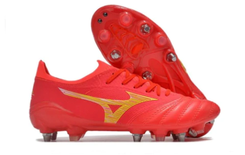 Chuteira Mizuno Morelia Neo Campo SG Vermelho/Amarelo - Velocidade e C
