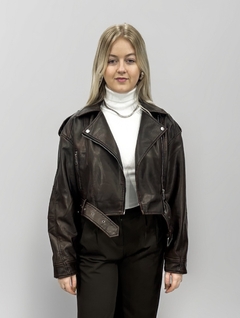 JAQUETA DE COURO MARROM OVERSIZED - comprar online
