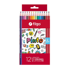 LAPICES FILGO PINTO LARGO X12 + 2 GRAFITOS