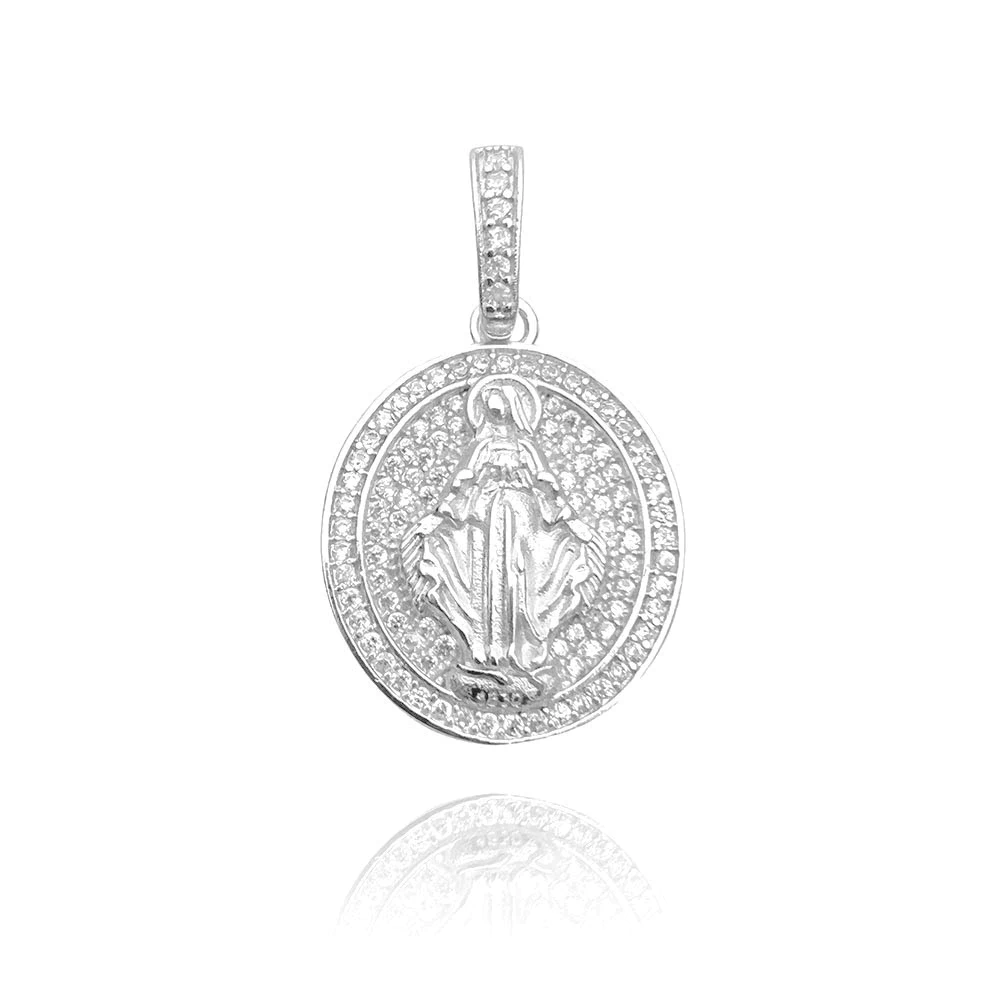 Pingente Medalha Face de Cristo Cravejada (8,1g) (Banho Prata 925)