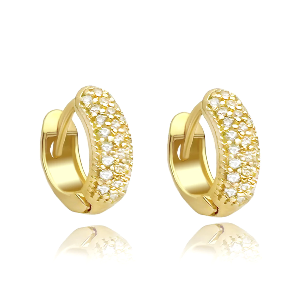 Brinco Argola Cravejada em Zircônia 25 pedras (Banho Ouro 24k)