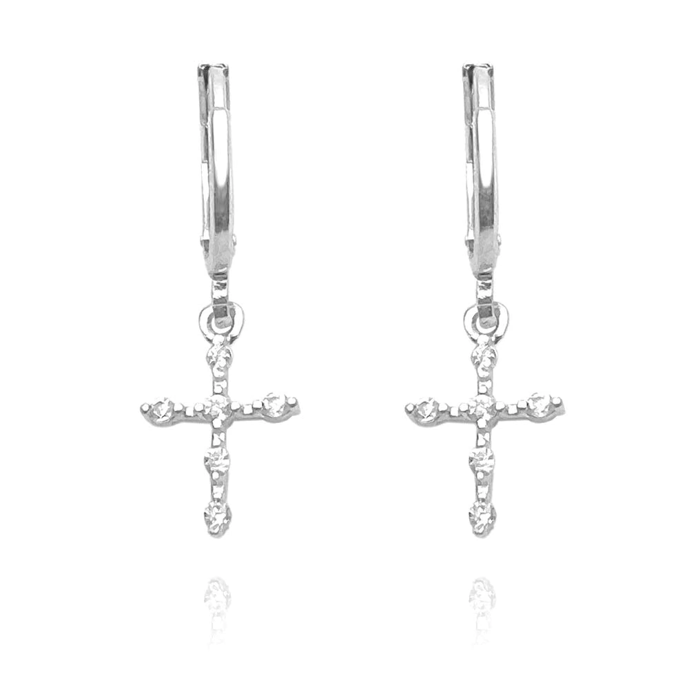 Brinco Crucifixo Cravejado em Zircônia
