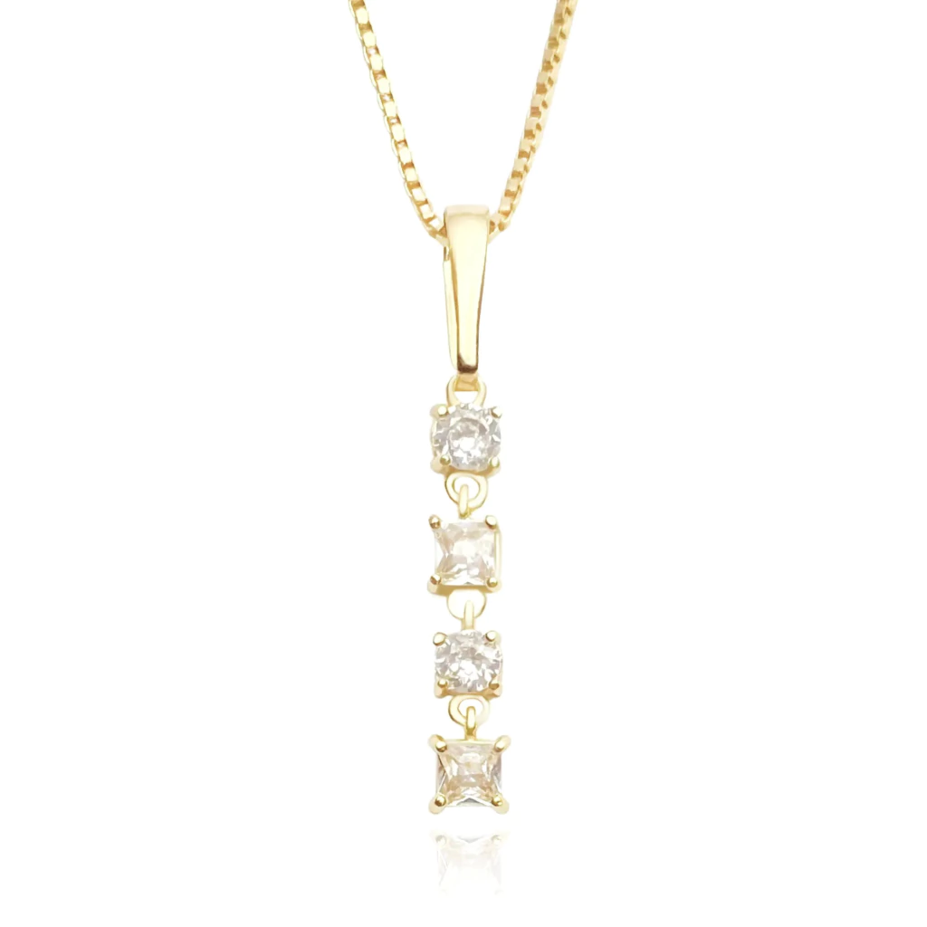 Pingente 4 Pedras de Zircônia Cristal (2,8cmX0,5cm) (Banho Ouro)