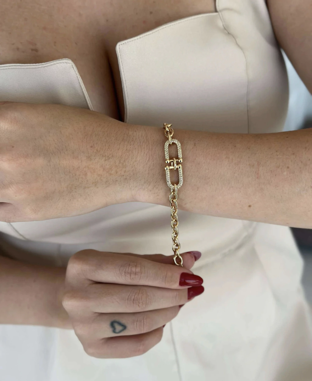 Pulseira Folheada a Ouro 18K com Detalhe Cravejado com Zircônia