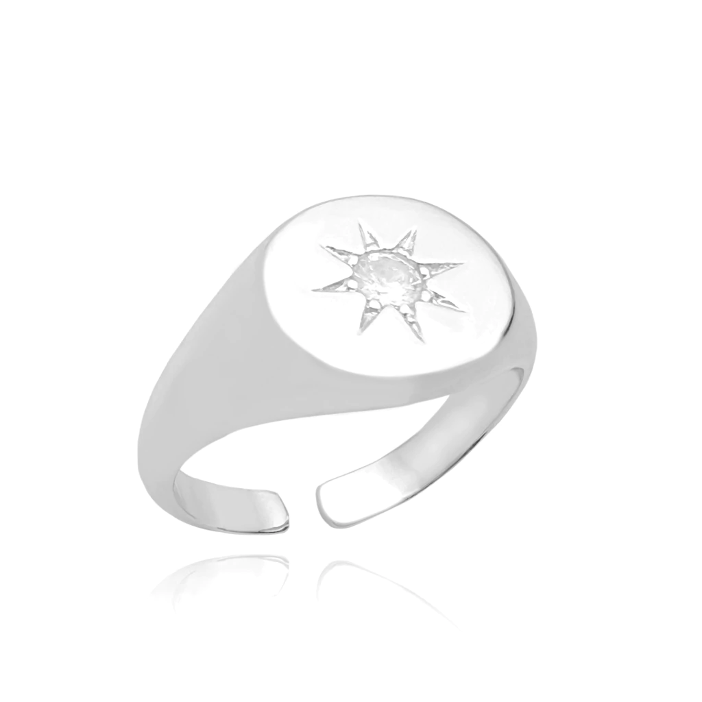 Anel Estrela Liso (Ajustável) (Banho Prata 925