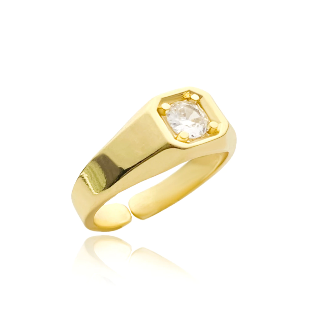 Anel Pedra Cristal (Ajustável) (Banho Ouro 24K)