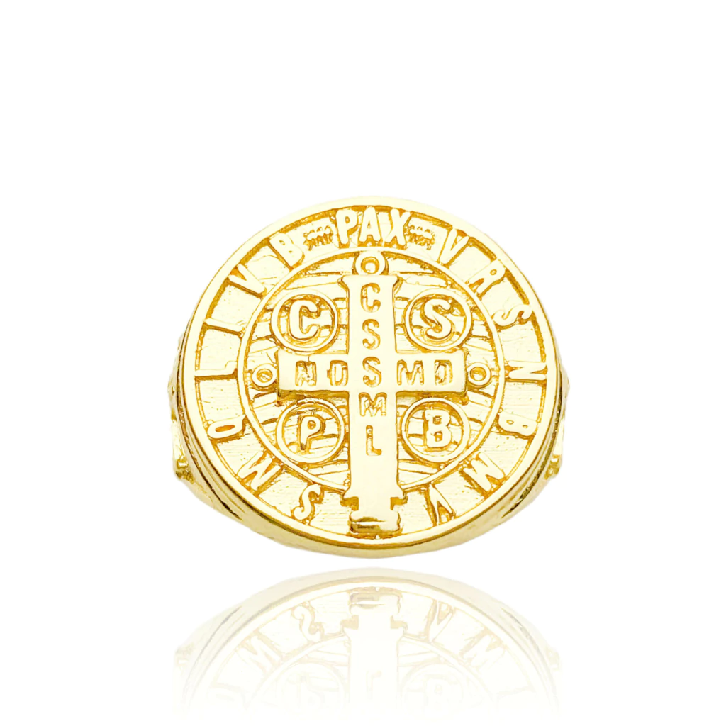 Anel São Bento Cruz Lateral (15,3g) (Banho Ouro 24k)