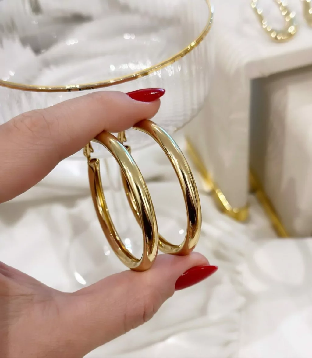 Argola Folheada a Ouro 18K Grossa Lisa Maior