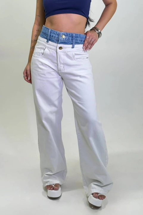 CALÇA JEANS WIDE LEG CÓS DUPLO 14427