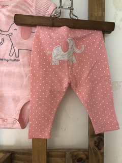 6M | SET- Body MC rosa con elefante + pantalón algodon con elefante atrás. CARTERS. 6 meses. en internet