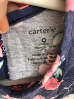 Vestido de algodón azul con flores y body abajo. CARTERS. 9 meses. - Lo Canto • Moda Circular
