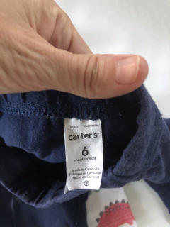 Set- Dos pantalones de algodón blanco con dinos y azul. CHEEKY y CARTERS. 6 meses. en internet