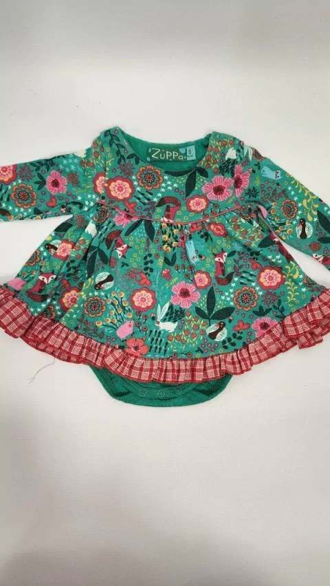 3M | Vestido con body verde con flores - 3 meses