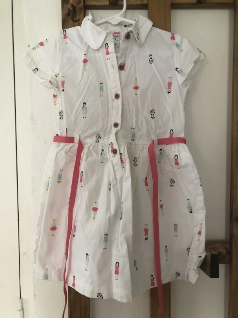 Vestido blanco MC con dibujos y cuello. CARTERS. 3 años.