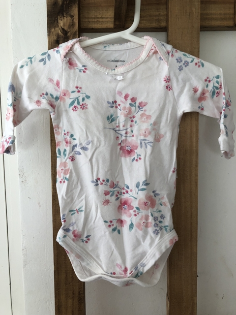 3M | Body ML blanco con flores. MIMO. 3 meses.