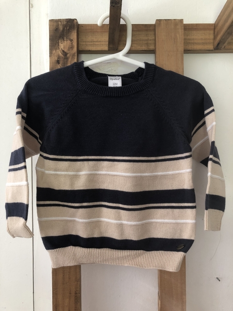 Sweater finito azul y beige. OPALINE. 12 meses.