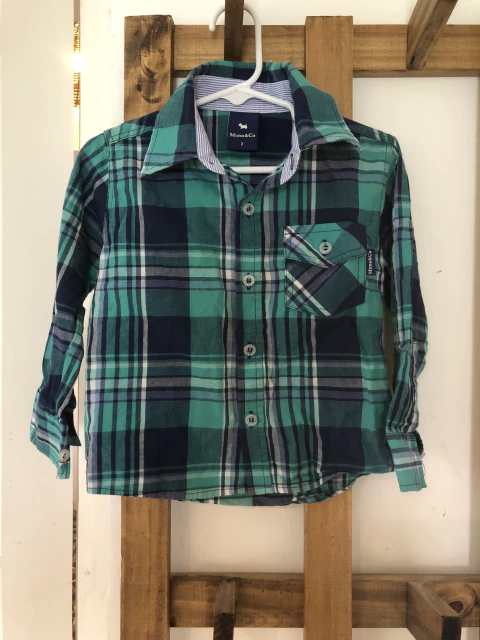 Camisa ML verde y azul a cuadros. MIMO. 2 años.