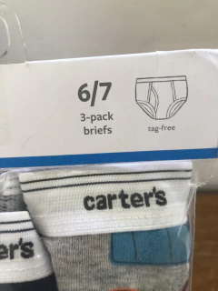 NUEVO- Tres calzoncillos tipo slip de algodón. CARTERS. 6/7 años. Ver medidas en empaque. en internet