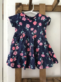 Vestido de algodón azul con flores y body abajo. CARTERS. 9 meses. - comprar online