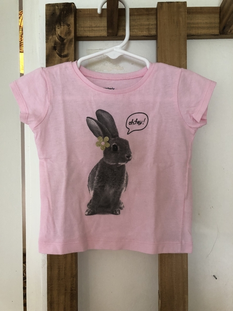 9M | Remera rosa MC con conejo y brillos. CARTERS. 9 meses.