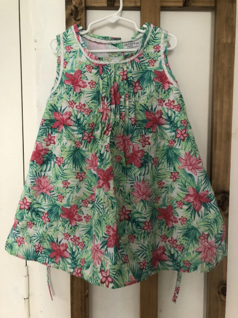 Vestido flores verde y rosa. Peters Twins. 4/5 años.