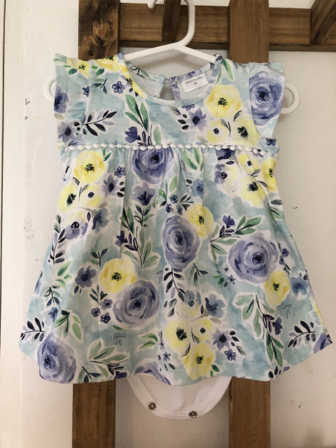 6M | Vestido de algodón con flores y body abajo. MIMO. Talle 6 meses.