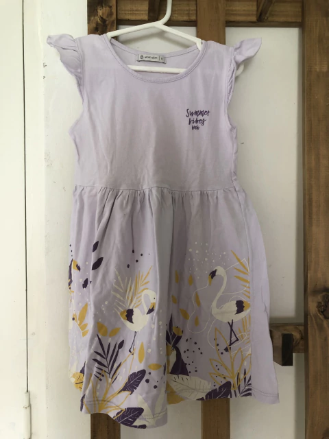 6A | Vestido de algodon lila con cisnes. Weak Meak. Talle 6 años.