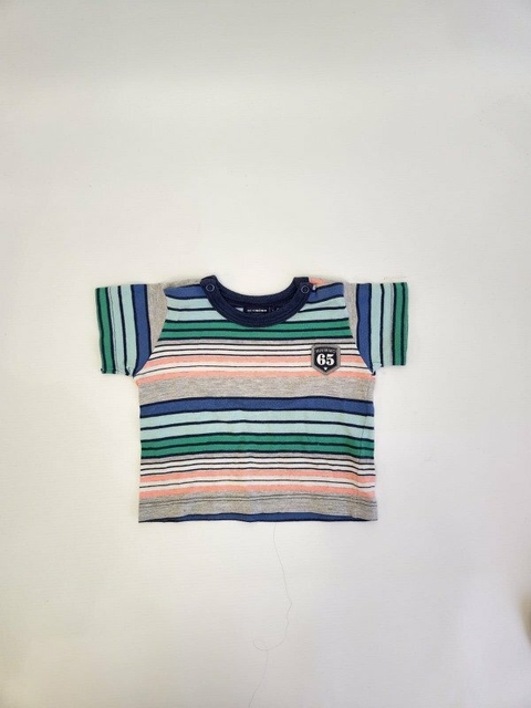 9M | Remera Mimo rayada con cuello azul - 9 meses
