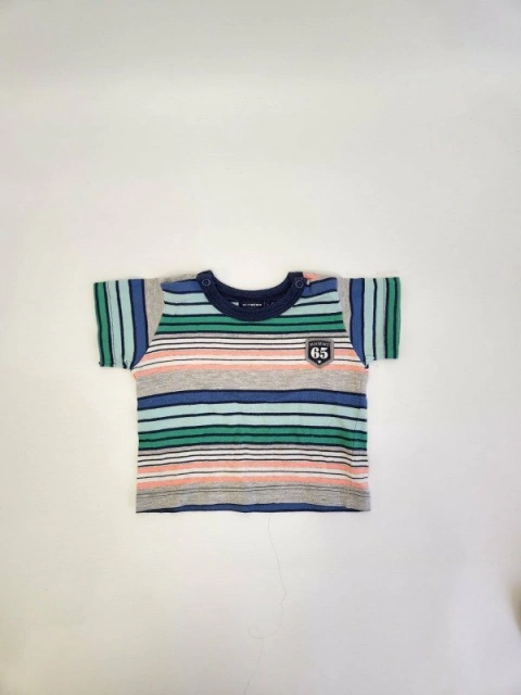 9M | Remera Mimo rayada con cuello azul - 9 meses