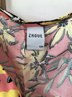 Vestido largo portafolio flores rosa y amariilo. ZHOUE. Talle S de adulto. - comprar online