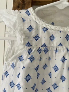 6M | Vestido blanco y azul y pantalón haciendo juego. DP am. 6 meses. en internet