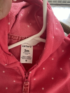 3M | Buzo polar rosa con cierre y capucha rosa con lunares y conejitos. CARTERS. 3 meses. - comprar online