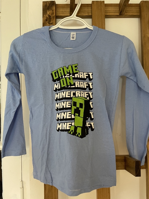 Remera celeste ML Minecraft. 12 años.