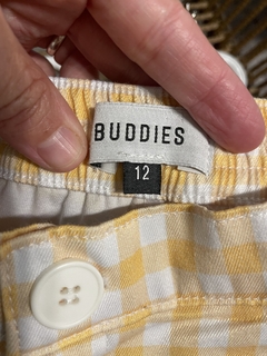 12A | Pantalón a cuadros amarillo y blanco. Con elastico . BUDDIES. 12 años. La cintura sin estirar mide 26 cm. - comprar online