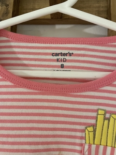 Remera ML a rayas rosas con volado en mangas y papas fritas. CARTERS. 8 años. - comprar online