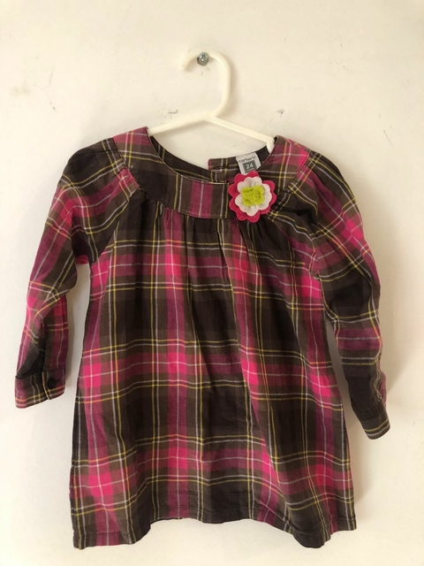 2A | Vestido manga larga CARTER'S cuadrille marrón y rosa 2 años.