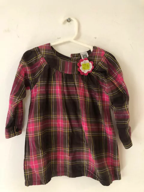 2A | Vestido manga larga CARTER'S cuadrille marrón y rosa 2 años.