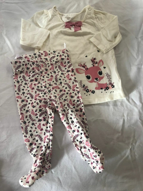 RN | Remera ML y pantalón con flores. Outlet: Manchita