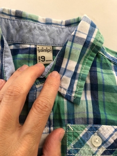 9M | Camisa a cuadros verde y azul. Yamp. 9 meses. - comprar online