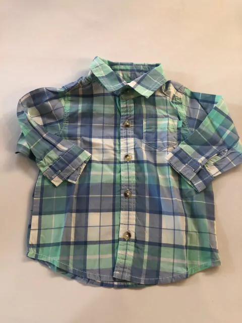 9M | Camisa ML a cuadros verde agua. CARTERS. 9 meses.