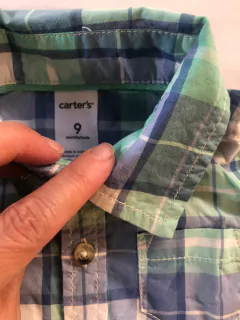 9M | Camisa ML a cuadros verde agua. CARTERS. 9 meses. - comprar online